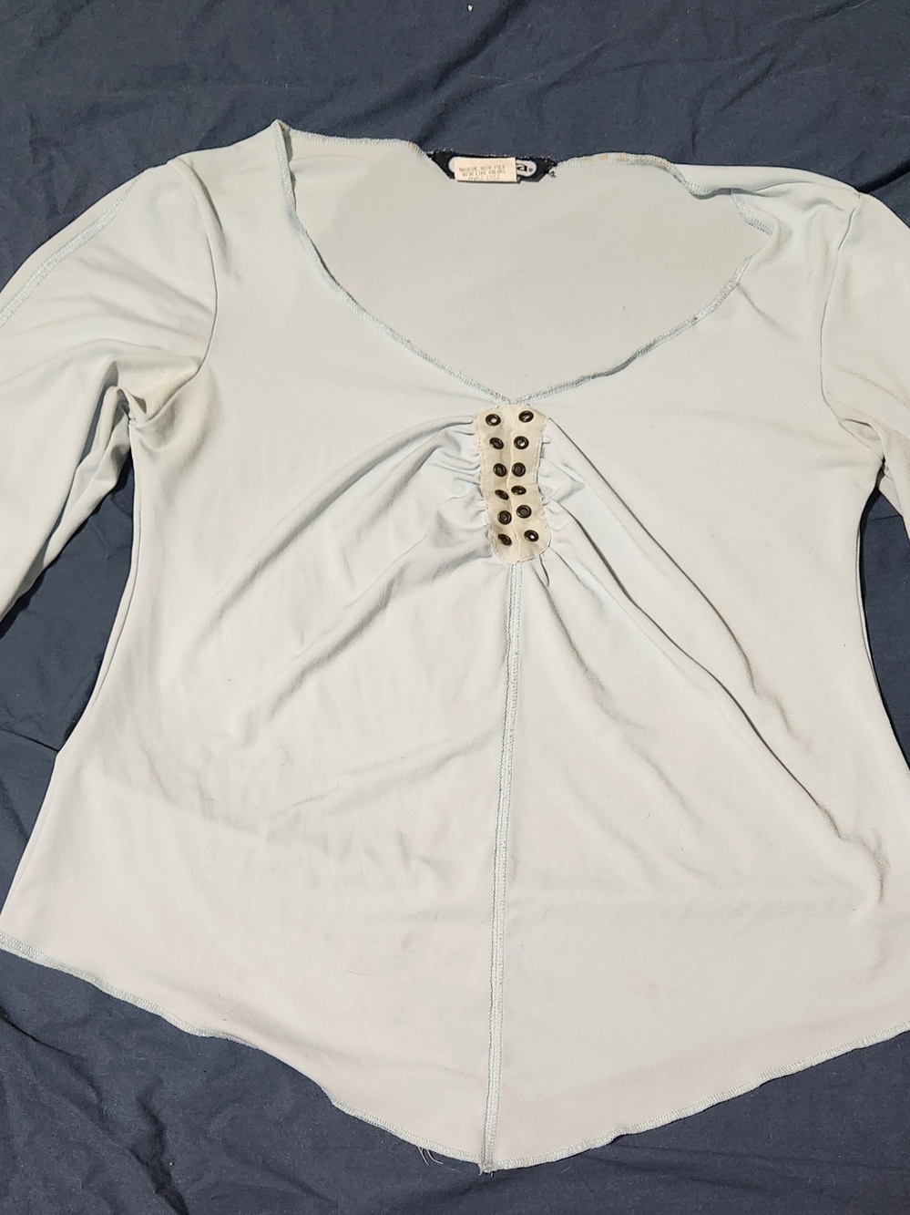 Light Blue Women's Long Sleeve V-Neck Blouse with Button Detail